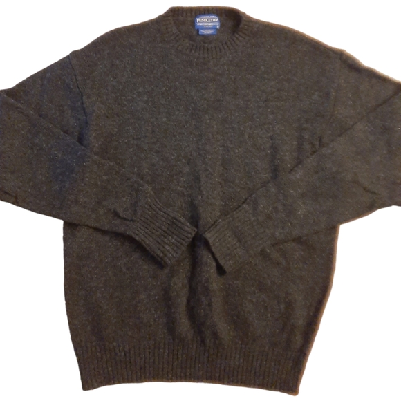 Men's Large Gray Pendleton Shetland Wool Sweater Crewneck Knit - Picture 2 of 3